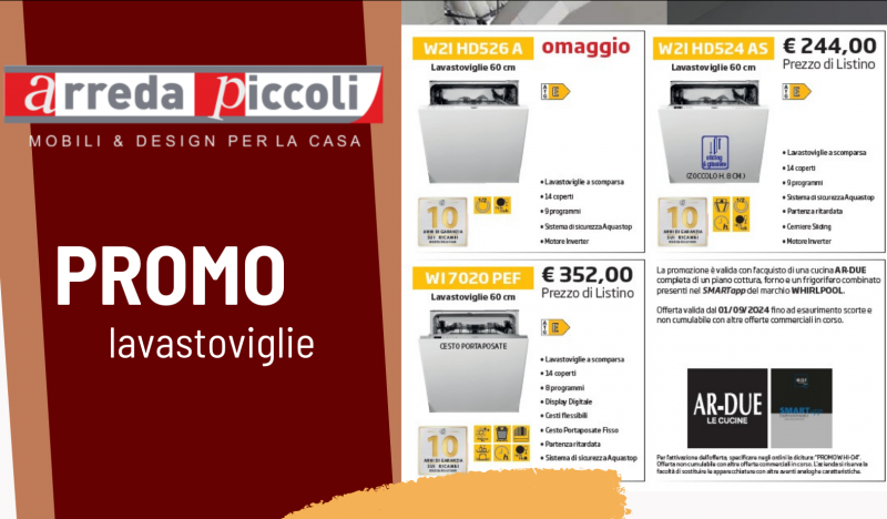 Offerta lavastoviglie Whirlpool con nuova cucina Ar Due